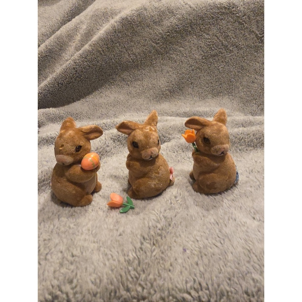 George Good Bunny Mini Figurines 2" Brown Rabbit Easter Spring Egg Flowers
